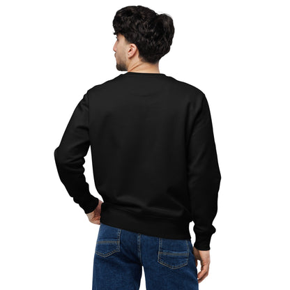 Rear view of man wearing black organic cotton gamer merch sweatshirt
