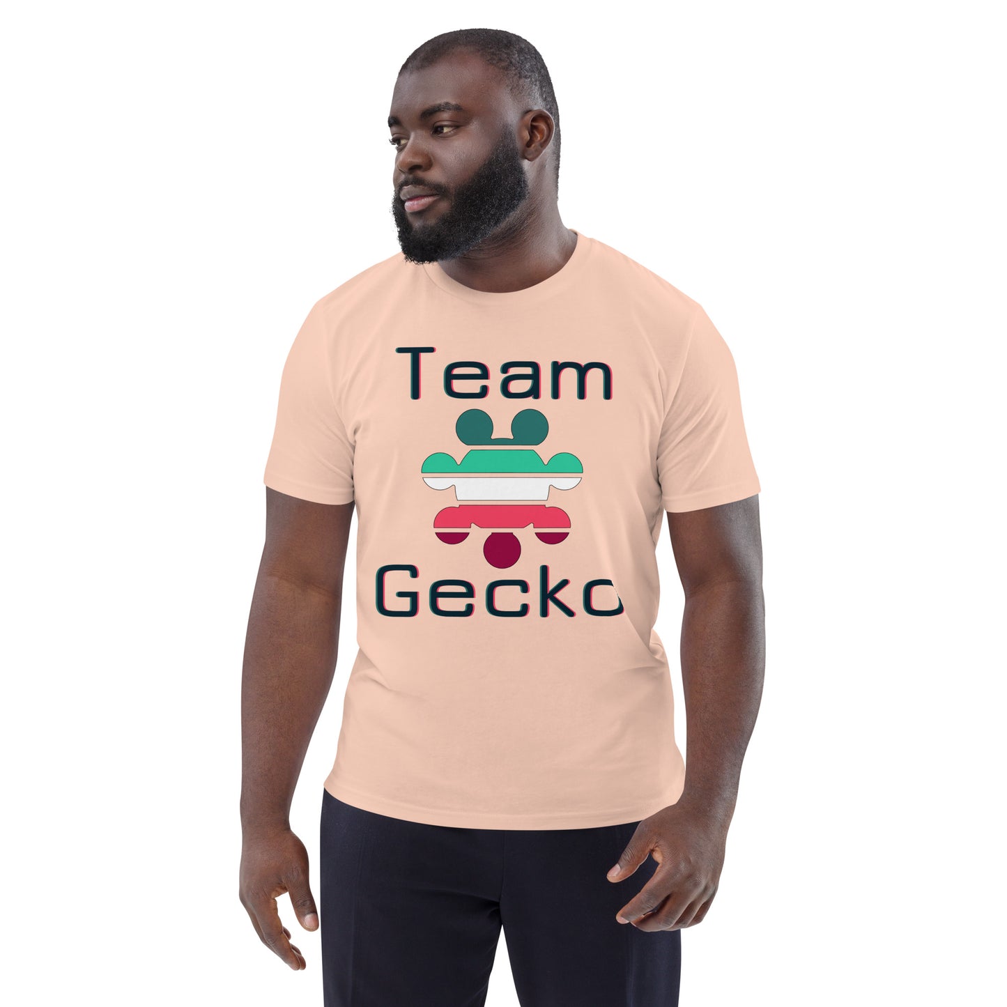 Team Gecko midnight blue text with logo organic cotton t-shirt